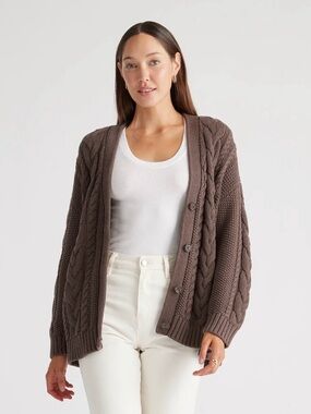 Quince sz. Sm. 100% Organic Cotton Oversized Cable Cardigan